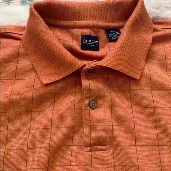 Arrow Orange & Brown Windowpane Plaid Short Sleeve Shirt- Size XXL - Picture 8 of 16